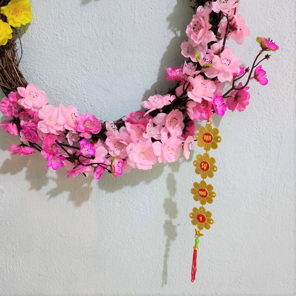 Vòng hoa mai hoa đào trang trí tết H06