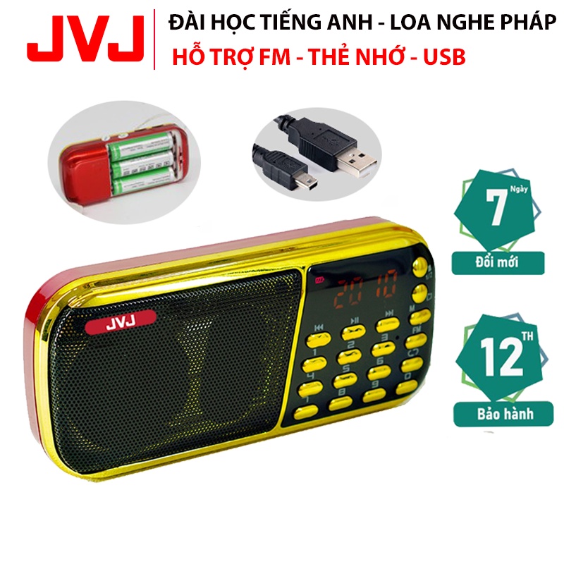 Loa đài JVJ J-853 3 pin siêu khỏe,đài FM,hỗ trợ thẻ nhớ, USB, học tiếng anh,nghe pháp