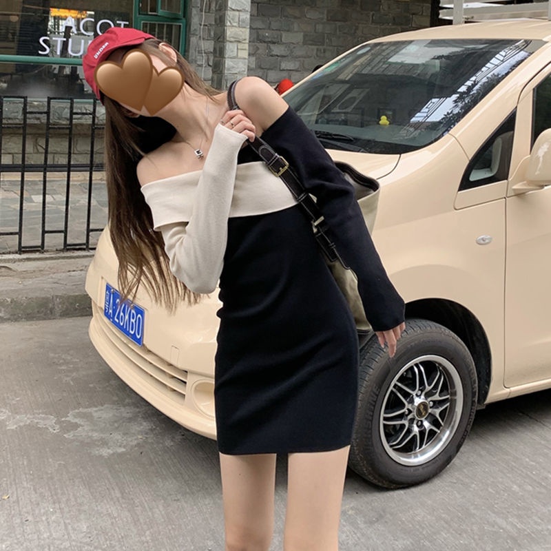 Đầm Tay Dài Hở Vai Ôm Dáng Phong Cách Hong Kong Cổ Điển Mẫu Mới 2022 Thời Trang Cho Nữ