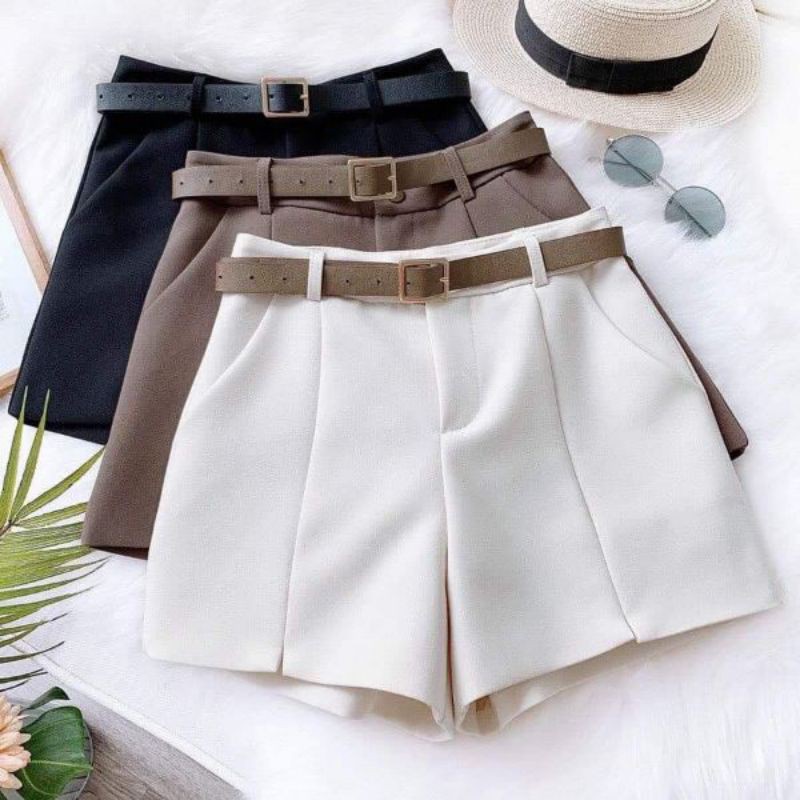 [AN MỘC] Quần Short đùi lưng cao lý giữa kèm thắt lưng