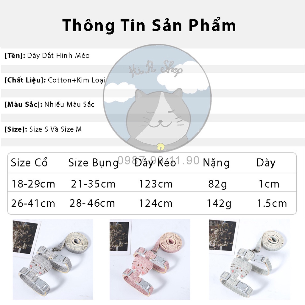 [Rẻ Vô Địch] Dây Dắt Chó Mèo Hình Mèo Mẫu Mã Đa Dạng Dây Dẫn Cho Thú Cưng Chất Liệu Bông Kèm Khoá Kim Loại