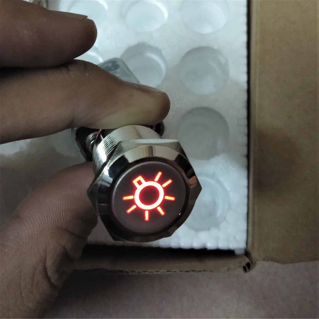 Công tắc LED 19mm ký hiệu nhấn khóa 12V chống nước