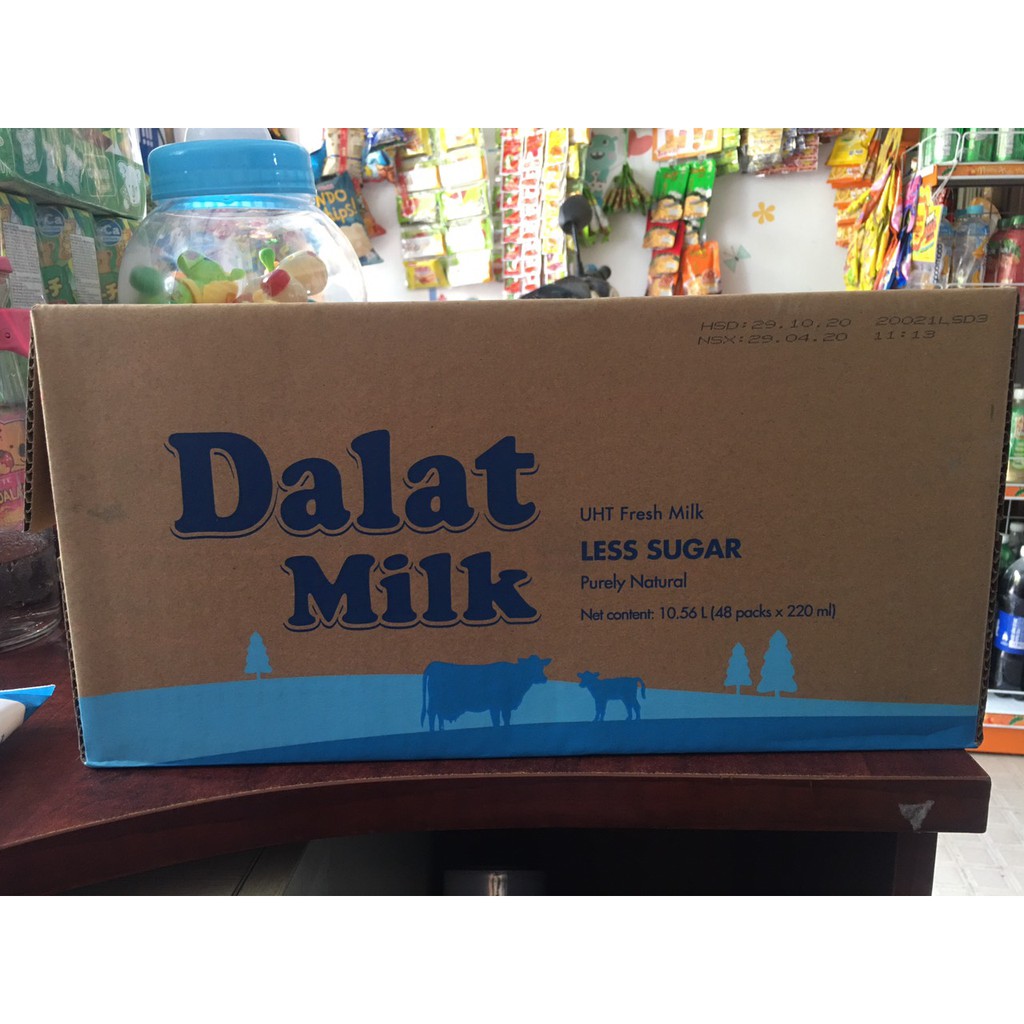 Thùng 48 Bịch Sữa Tươi Tiệt Trùng Ít đường Dalatmilk 220ml