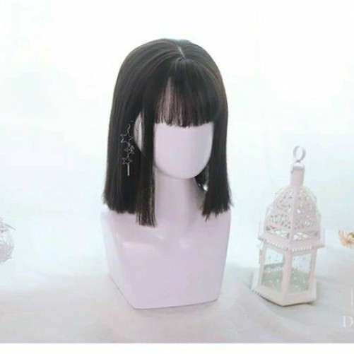 [Sẵn] Wig teen/lolita/cosplay M07 lưới hoa đen ngắn (tóc giả nguyên đầu ngang vai) tại MIU SHOP 09