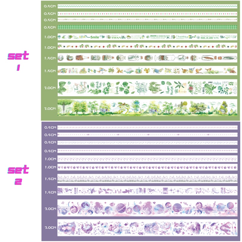 100 washi gồm 10 set washi tape cute vintage cổ điển băng keo hình dán trang trí sổ tay làm dụng cụ bullet journal WS11