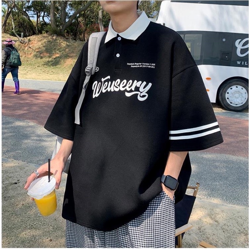 Áo Polo Form rộng Unisex in chữ WEUSEERY, Áo thun có cổ  Polo xu hướng 2022