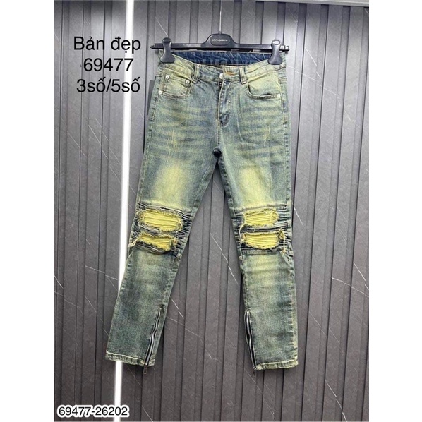 [Có video]Quần Jeans Nam Vá Xanh Siêu Đẹp - Quần Bò Nam Khoá Ống Quần Cực Xịn