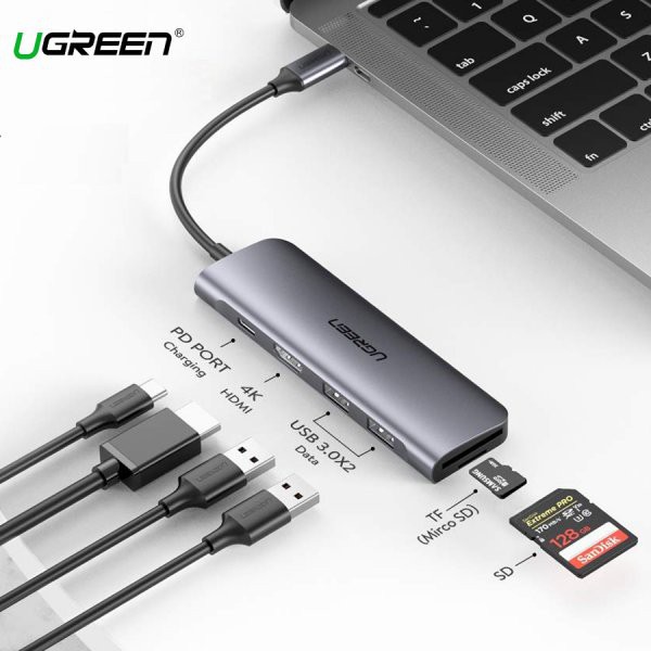 Cổng chuyển USB Type C to HDMI + USB 3.0*2 + SD/TF + PD Chính hãng Ugreen 70411