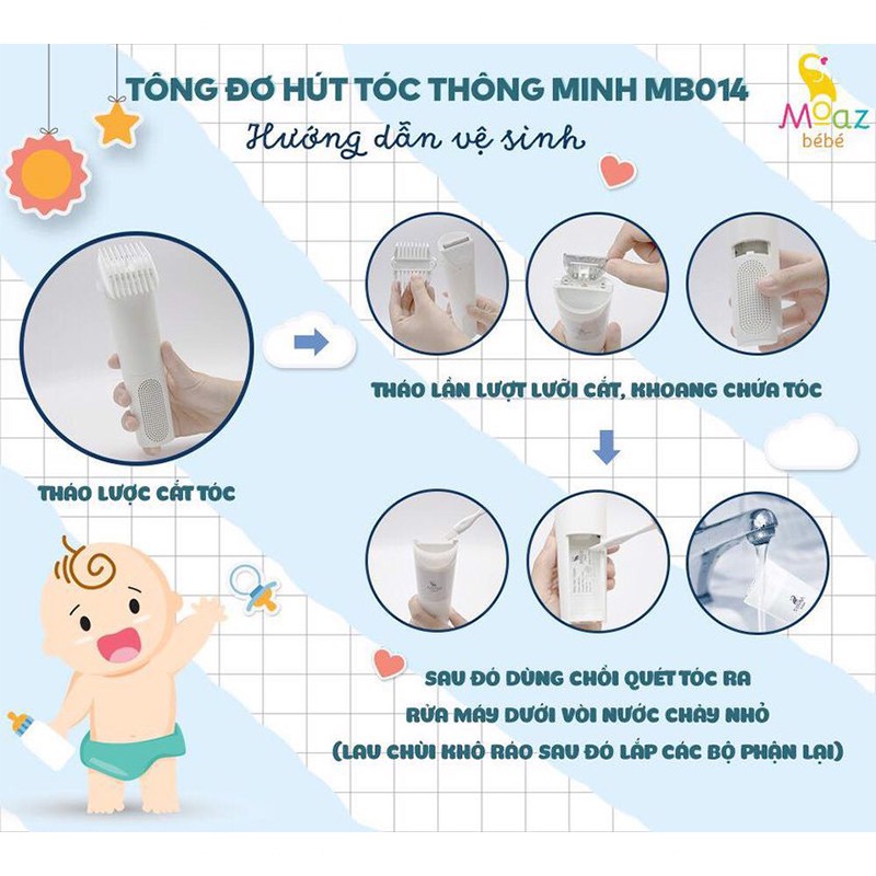 Tông đơ cắt tóc cho bé MOAZ BEBE MB-014, tông đơ hút tóc thông minh cho trẻ - Monnie Kids