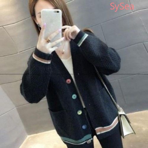 Áo Khoác Cardigan Dệt Kim Tay Dài Có Túi Dáng Rộng Thời Trang Mùa Đông Cho Bạn Nữ