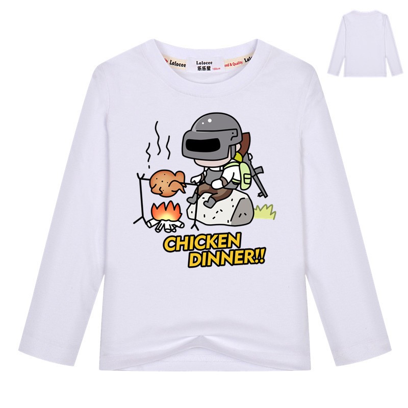 Áo thun dài tay Người chiến thắng Người chiến thắng Bữa tối Gà Áo PUBG Funny Gamer Tee cho bé trai