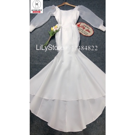 ĐẦM CƯỚI BODY ĐUÔI CÁ LƯNG KẾT CHUỖI NGỌC FULL SIZE S M L XL .ẢNH VÀ VIDEO CHỦ SHOP TƯ QUAY 10000%