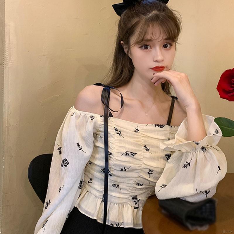 Áo Voan Hoa Trễ Vai Phong Cách Hàn Quốc Xinh Xắn Cho Nữ | BigBuy360 - bigbuy360.vn