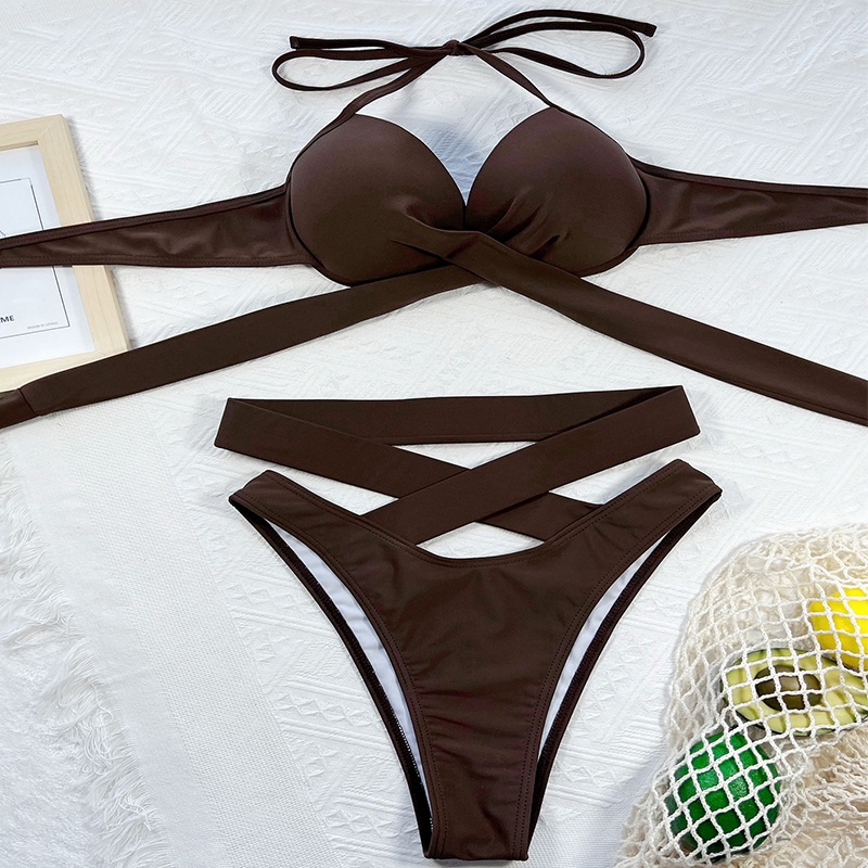 Bikini 2 Mảnh Lưng Cao Màu Sắc Gợi Cảm