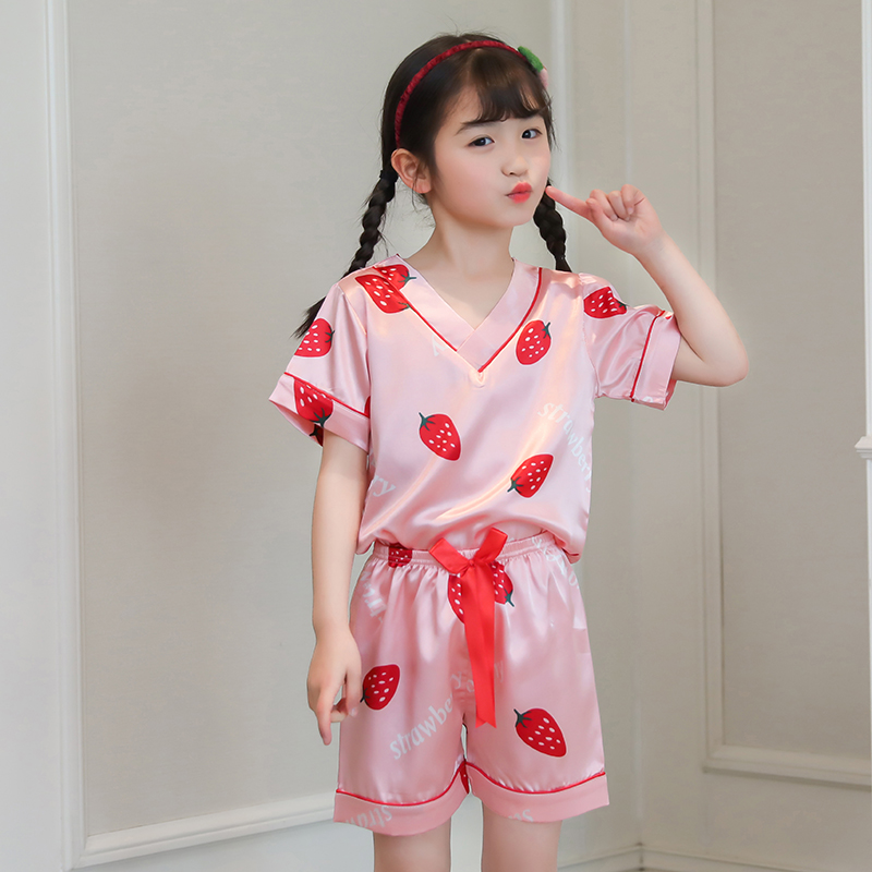 Trai Gái Bộ Đồ Ngủ Pijama Ngắn Tay Vải Lụa Phong Cách Hàn Quốc Cho Bé