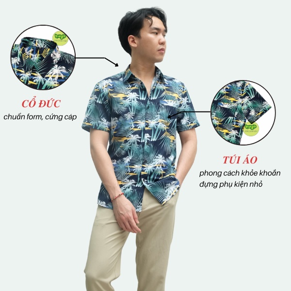 Áo sơ mi thổ cẩm họa tiết đi biển 🌈FREESHIP🌈 áo nam chất đẹp ngắn tay -  họa tiết hoa lá phom vừa - Hugo Shop
