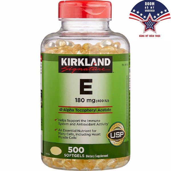 [Hàng Mỹ] VITAMIN E 180MG (400 IU) KIRKLAND 500 VIÊN (Mẫu Mới)