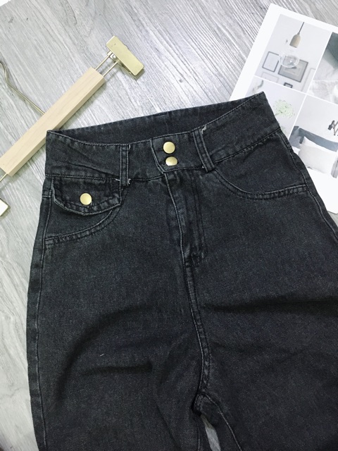 Quần bò nữ Bingshop - quần baggy jeans cạp cao 2 khuy túi trước vải đẹp đủ size freeship