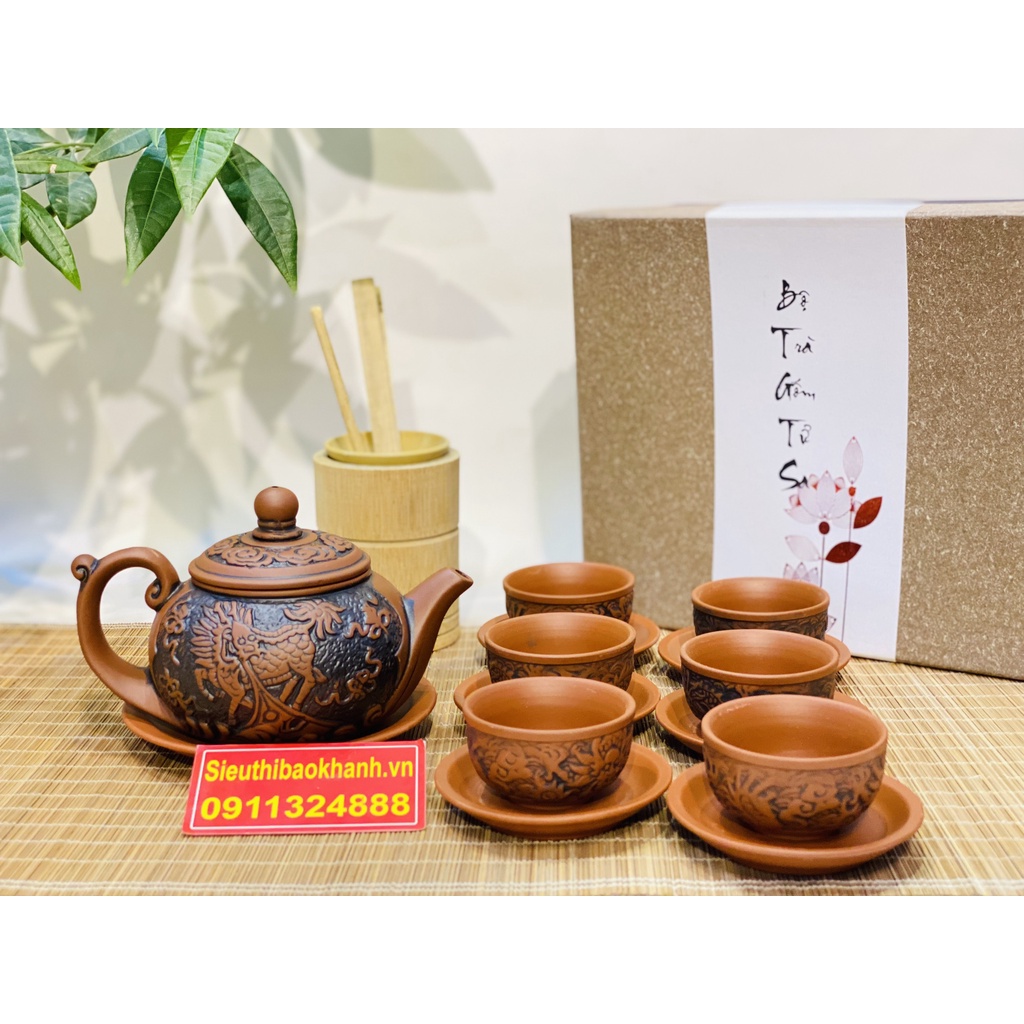 Bộ ấm chén,ấm trà tử sa chính hãng Bát Tràng 350ml