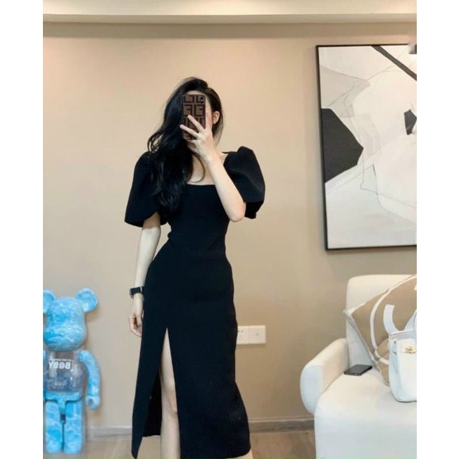 Đầm váy body tay phồng xẻ đùi tôn dáng