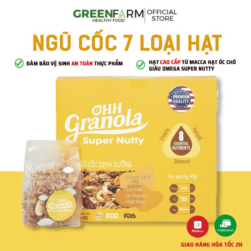 Ngũ cốc ăn kiêng Granola 7 hạt cao cấp từ macca hạt óc chó giàu omega Super Nutty hộp 250g bổ sung protein