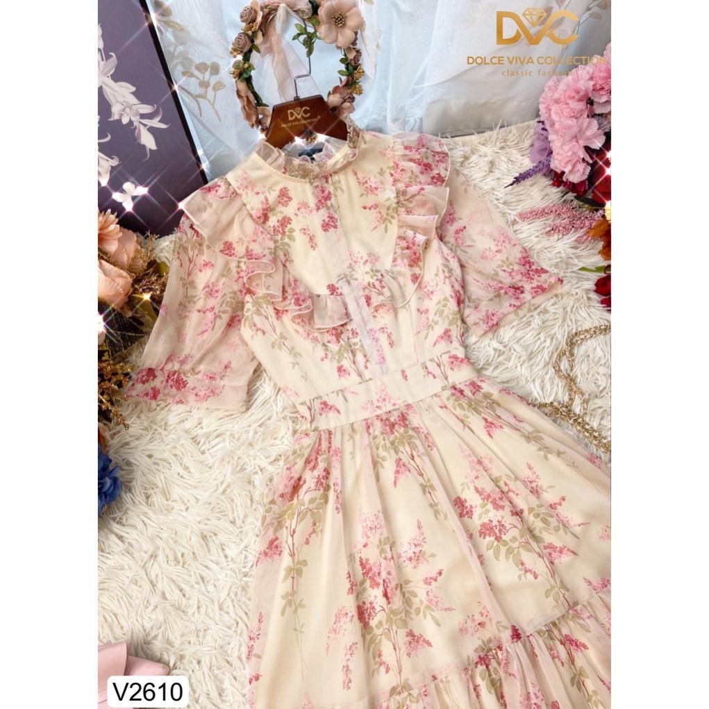 Váy hoa cổ trụ bèo ngực V2610 Đẹp Shop DVC- Kèm vieo và ảnh trải sàn