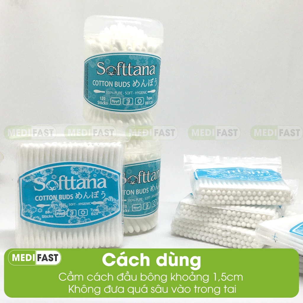 Tăm bông cho bé, người lớn - giúp vệ sinh tai, mũi hoặc sau khi tắm, từ bông tự nhiên - bông ngoáy tai SOFTTANA