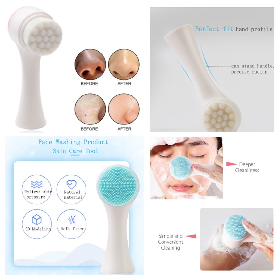 Bàn chải rửa mặt 2 đầu silicone / massage sạch sâu ,lông cực mềm và silicon dẻo