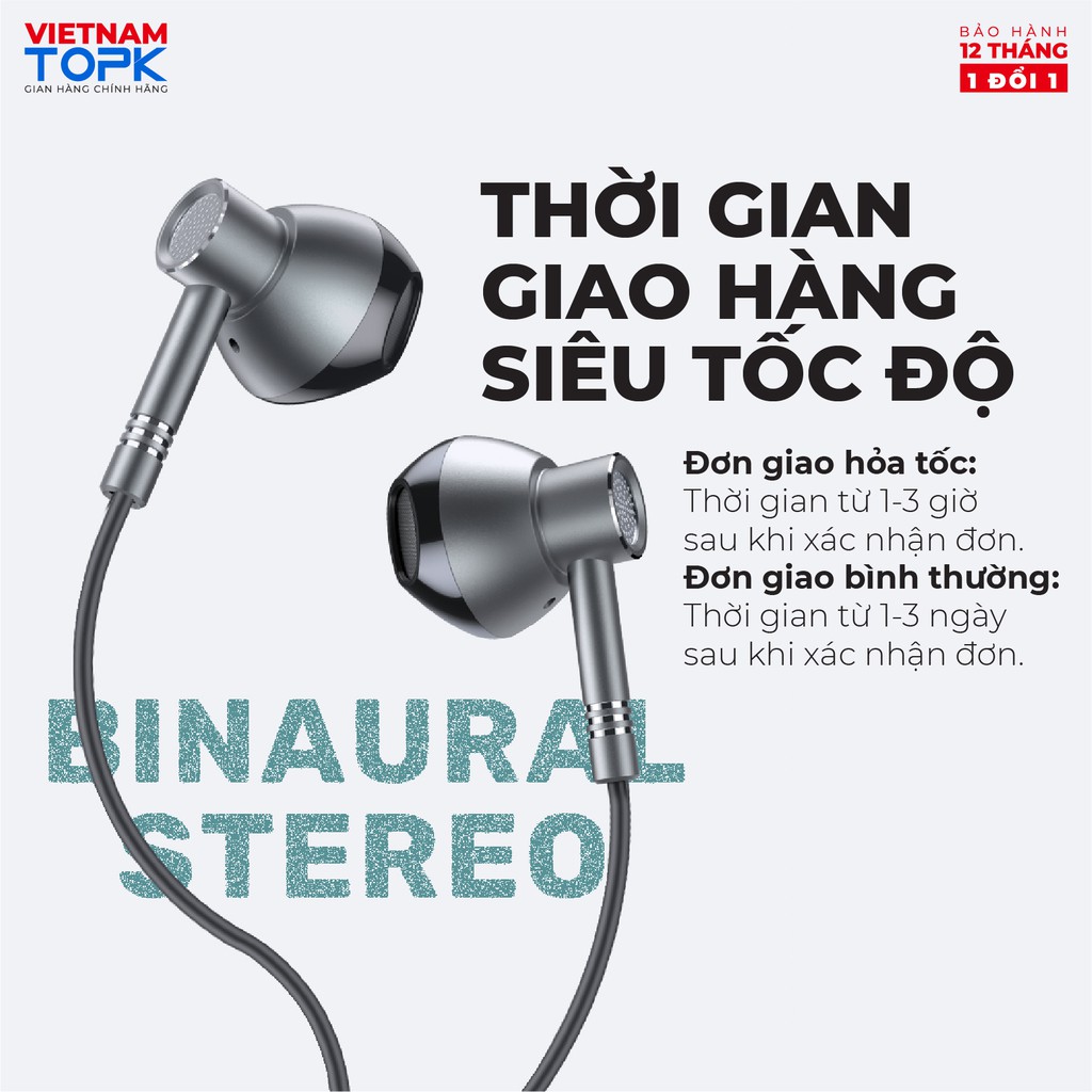 Tai nghe nhét tai có dây TOPK F35 - Âm thanh Stereo Hifi - Jack cắm 3.5mm - Hàng chính hãng - Bảo hành 12 tháng 1 đổi 1