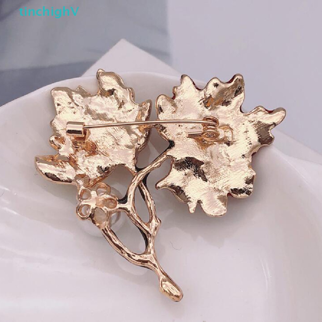 [TinchighV] Trâm Cài Áo Hình Lá Phong Đính Ngọc Trai Cổ Điển