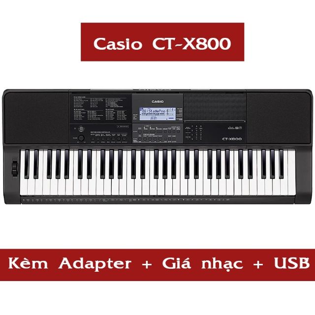 ĐÀN ORGAN 61 PHÍM CÓ USB CHÍNH HÃNG CASIO CT-X800 BẢO HÀNH 2 NĂM TẠI TRUNG TÂM NHẠC CỤ. BỘ GỒM: ĐÀN, GIÁ ĐỂ BÀI, ADAPTOR