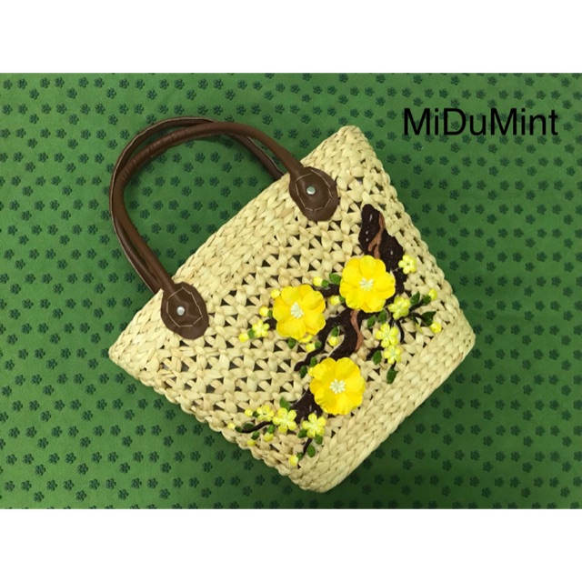 Giỏ lục bình xô quai da
