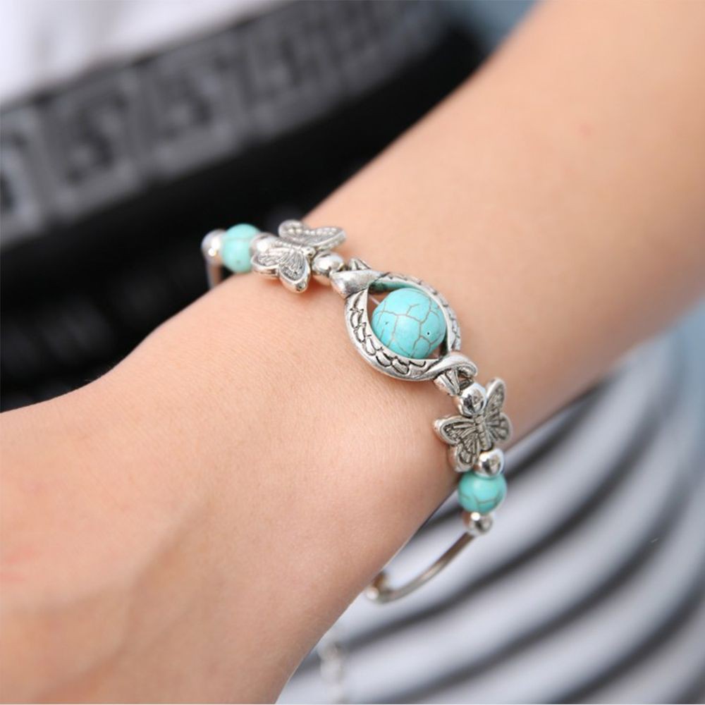 Vòng tay charm ngọc lam kiểu vintage thời trang cho nữ