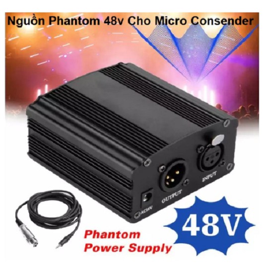 Nguồn phantom 48V cho micro + cáp canon 2 đầu (XLR-XLR) , Nguồn Micro Condenser - Tặng Kèm Dây Giắc Cấp Nguồn Mic