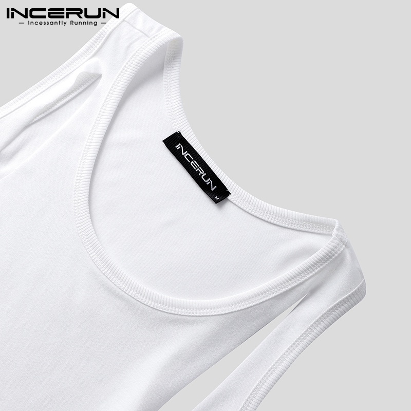 Áo sát nách INCERUN màu trắng thiết kế khoét lỗ phong cách mùa hè thời trang thường ngày cho nam