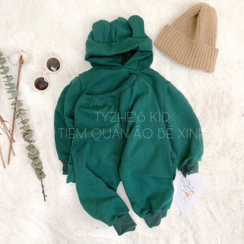 Set nỉ lông mũ tai gấu cho bé siêu ấm