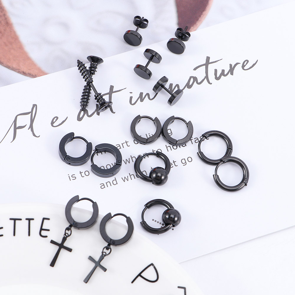 Bộ 8 đôi khuyên tai bằng thép không gỉ thời trang dành cho nam và nữ