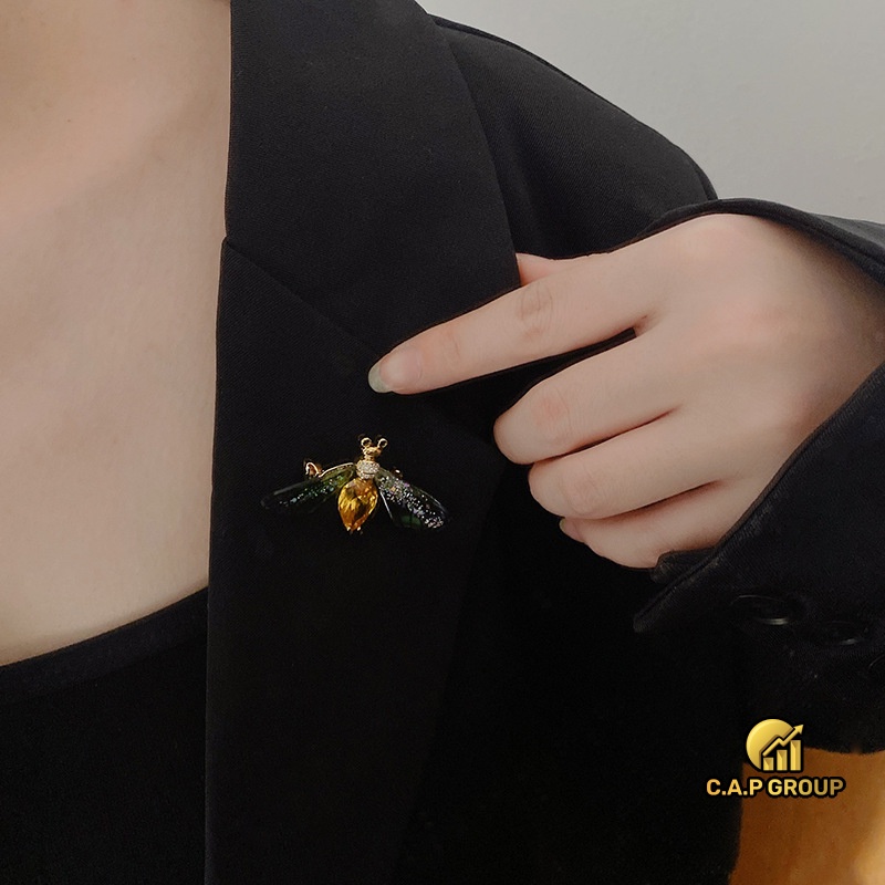Trâm ghim cài áo vest nữ cao cấp đính đá Zircon hình con Ong sang trọng