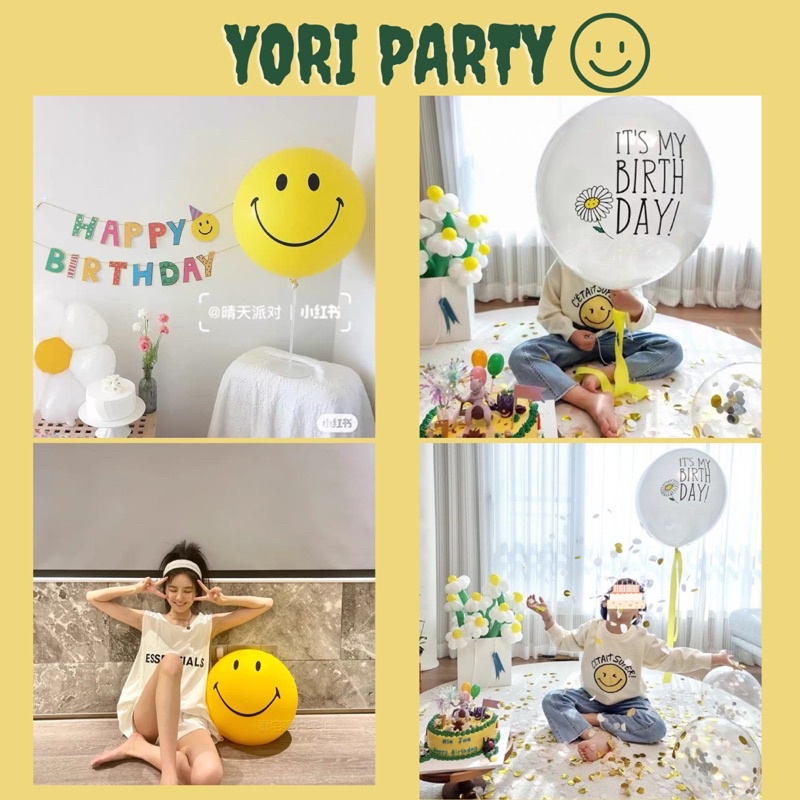 Bong Bóng Mặt Cười Happy Birthday Hoa Cúc Size Khổng Lồ Trang Trí Sinh Nhật - Yori Party