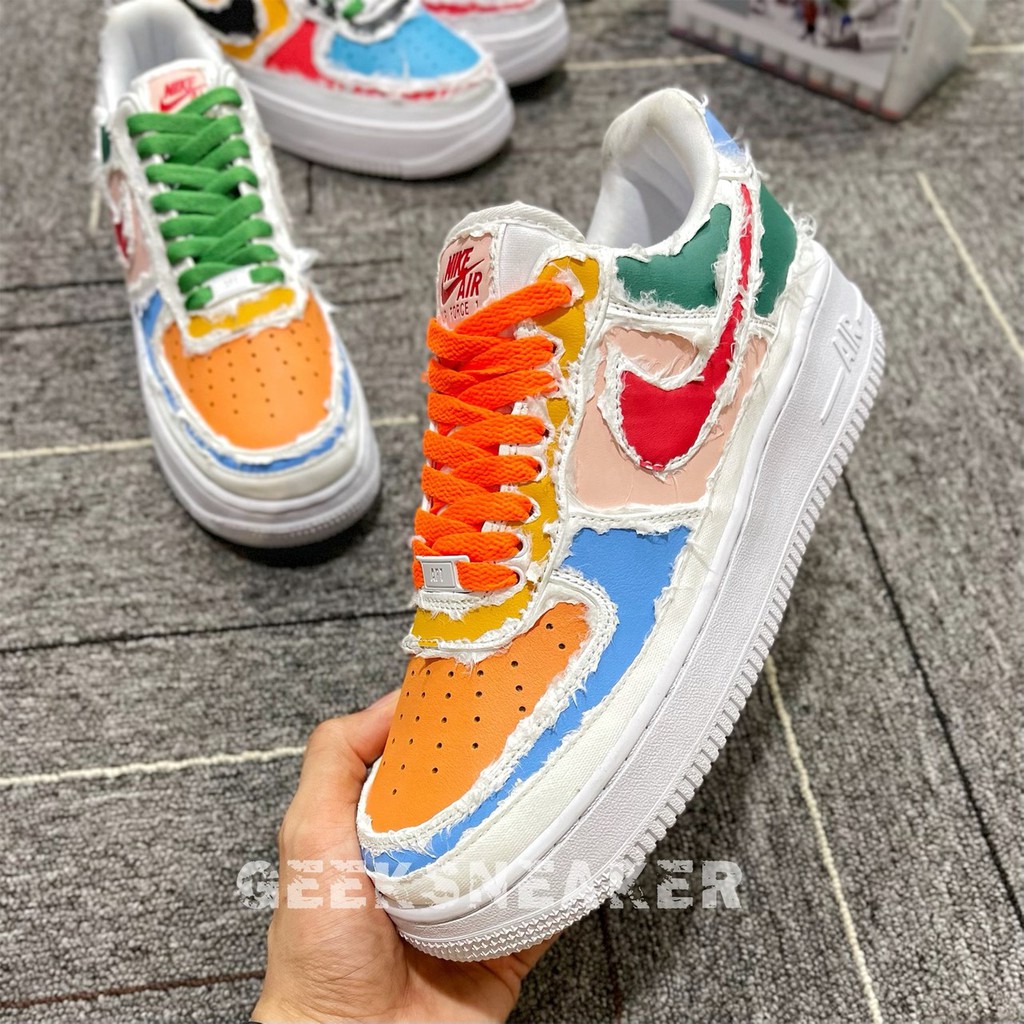 [GeekSneakerZone] Giày Sneaker Air Force 1 LX Tear Away White - Swoosh  Orange ( Xé | Bóc theo cách của bạn )