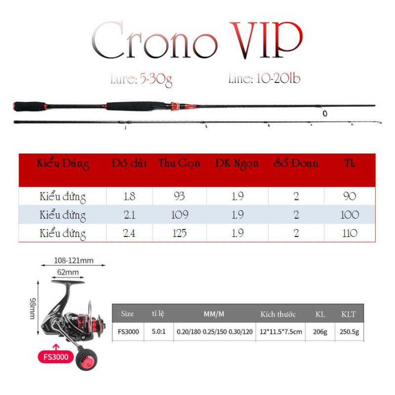 Bộ cần câu lure máy đứng Crono VIP +combo hộp mồi lure và dây câu