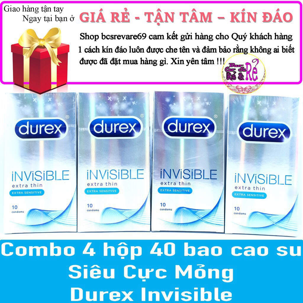 [ GIÁ SỈ ] Combo 4 Hộp 40 Bao Cao Su SIÊU CỰC MỎNG Durex INVISIBLE + 1 Tuýt Gel Bôi Trơn Durex Play