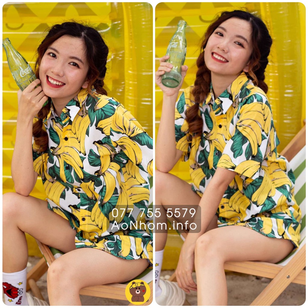 Áo sơ mi trái cây, Sơ mi Hawaii đi biển - Chuối lớn - Đủ size S, M, L, XL, XXL - #AB001