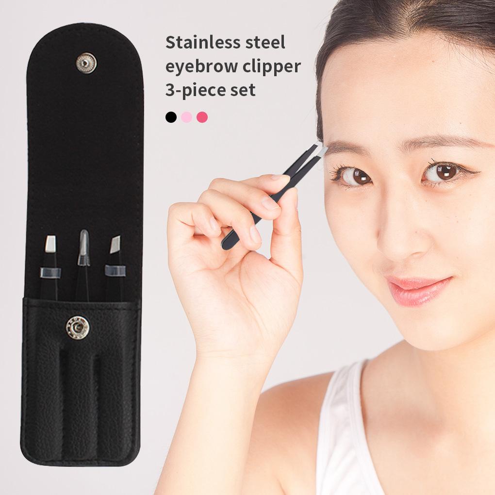 Set 3 Nhíp Nhổ Lông Mày / Lông Mi Bằng Thép Không Gỉ