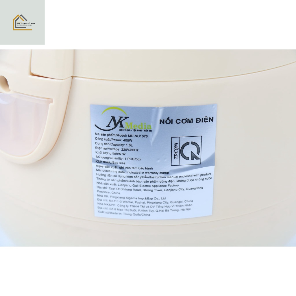 Nồi Cơm Điện NK MEDIA NC 1076 1L , Nồi Cơm Điện đa năng , Nồi cơm điện chống dính hàng chính hãng bảo hành 6 tháng