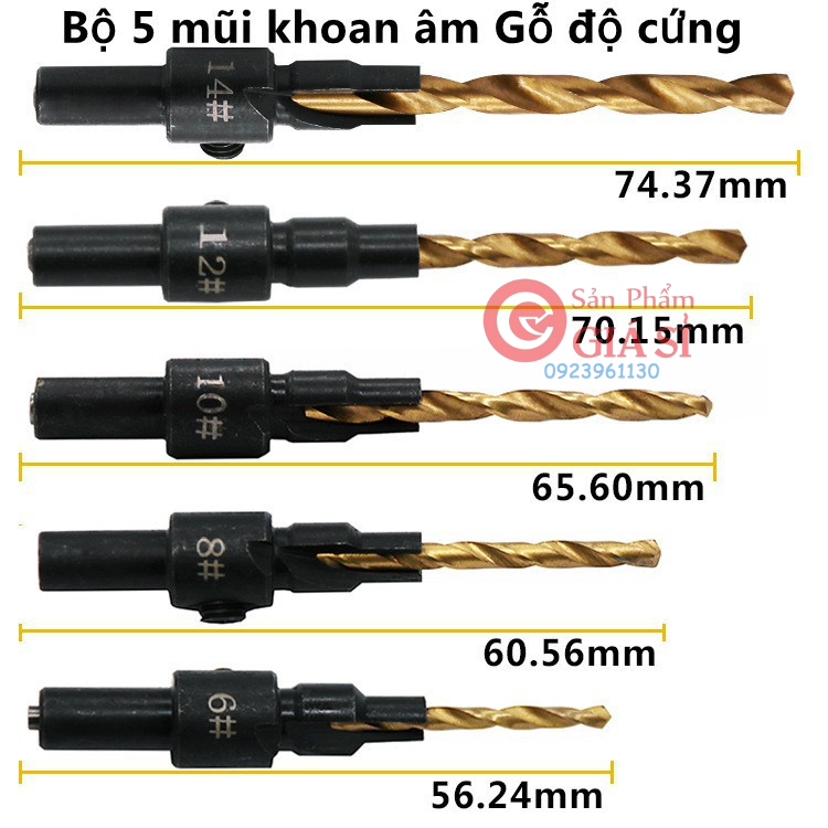 Bộ 5 mũi khoan âm Gỗ độ cứng ❤️freeship❤️
