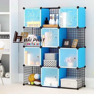 Kệ lưới sắt lắp ghép đa năng kết hợp ô nhựa thời trang 12 ô