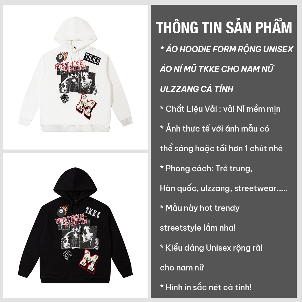 Áo Hoodie Form Rộng Nam Nữ TKKE Ulzzang Cá Tính VIETCEN Áo Nỉ Mũ Phong Cách Hàn Quốc 2 Màu Đen Trắng