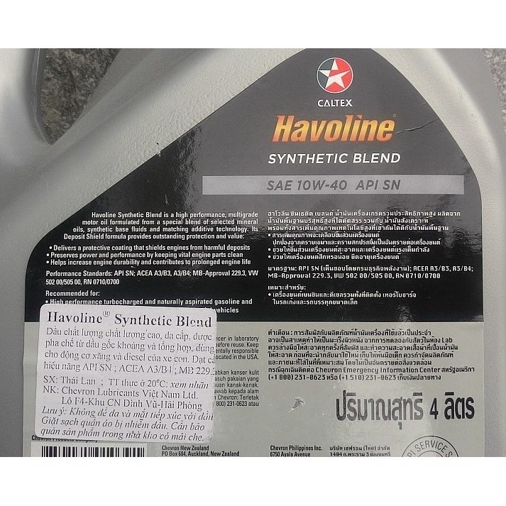 Nhớt ô tô Caltex Havoline Synthetic Blend 10w40 cho máy xăng và diesel [ 4L ]