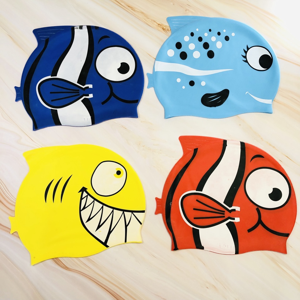 Nón bơi trẻ em, nón bơi cho bé chất silicon chống thấm nước co giãn tốt hình cá cho bé thoải mái bơi lội - CASHZINESHOP
